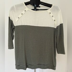 Pink Clover Luna Top | Shoulder Button Detail | Striped Hem | Size Medium